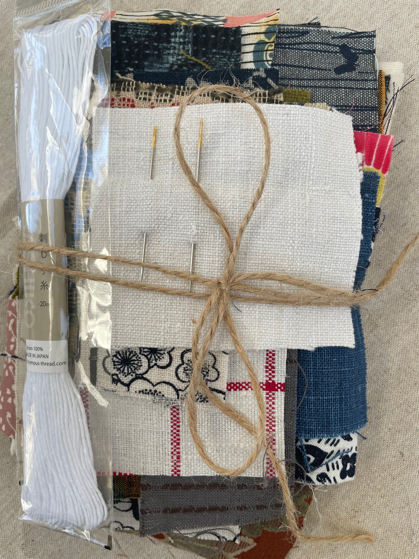 Slow Stitch / Boro Kit of Vintage & New Fabrics with Back