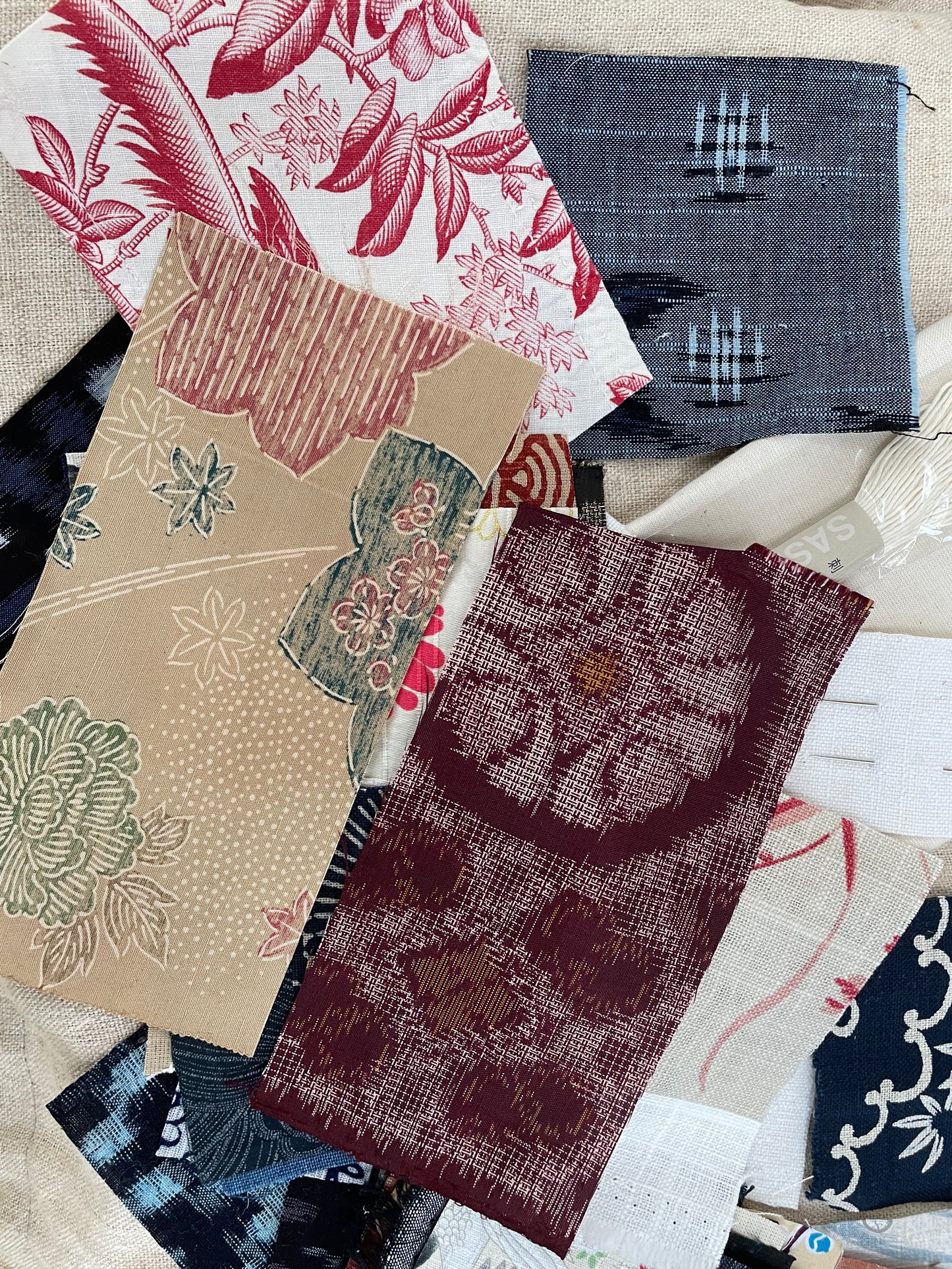 Slow Stitch/Boro Kit of Vintage & New Fabrics with Back