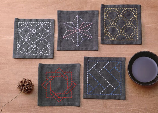 Sashiko Tsumugi Sampler Coasters Purple # SC-TC4